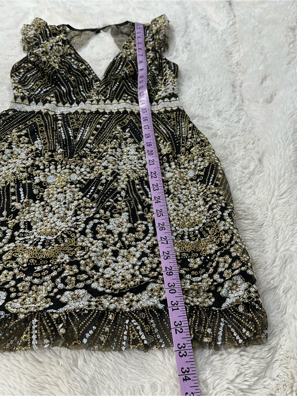 Hello Molly Match Me Black Gold Sequin Mini Cocktail Party Dress XS Festival NWT - Picture 9 of 9